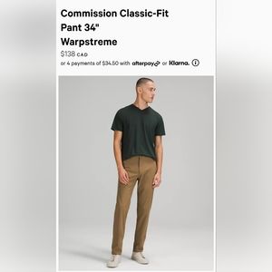lululemon Classic-Fit Commission Pant Size 34 Warpstreme